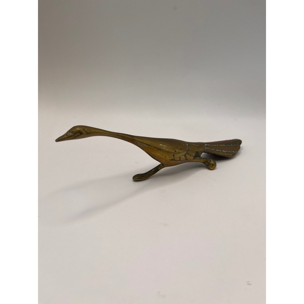 Vintage Solid Brass Roadrunner Stylized Bird Figurine Mid Century Modern Decor